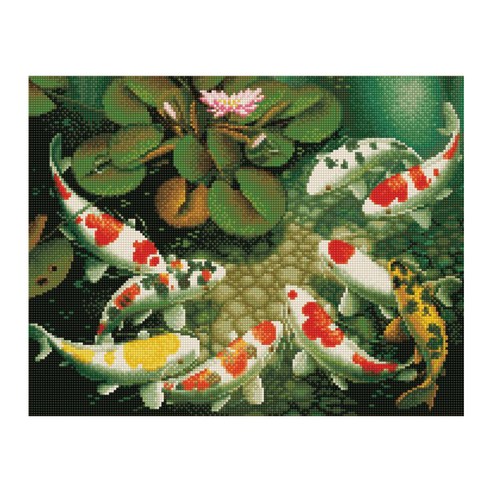 아이러브페인팅 DIY 보석 십자수 키트 연못속의 잉어, 혼합색상, 1개