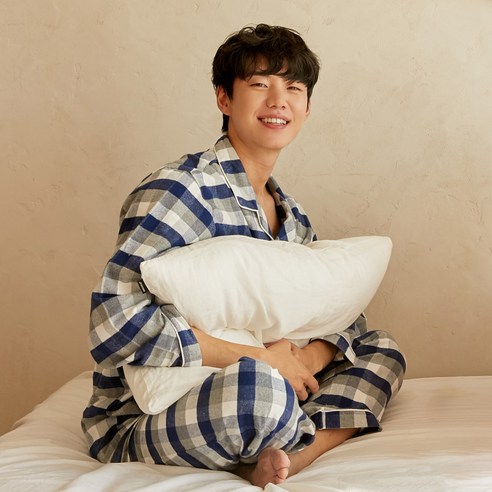 마른파이브 커플용 잠하다 깅엄체크 면 잠옷 상하 세트