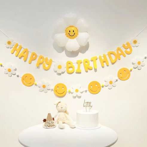 데일리조이 데이지꽃 생일 파티용품 세트, 선택2, 1세트