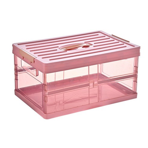 유니코시 투명 접이식 폴딩 정리 박스 30L, 핑크, 1개