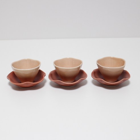 달소금 국산 투톤 꽃잎 찻잔 3종 세트, 피치 + 인디언레드, 1세트