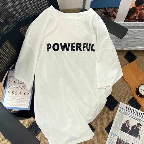POWERFUL 스탬프 오버핏 임산부 반소매 티셔츠