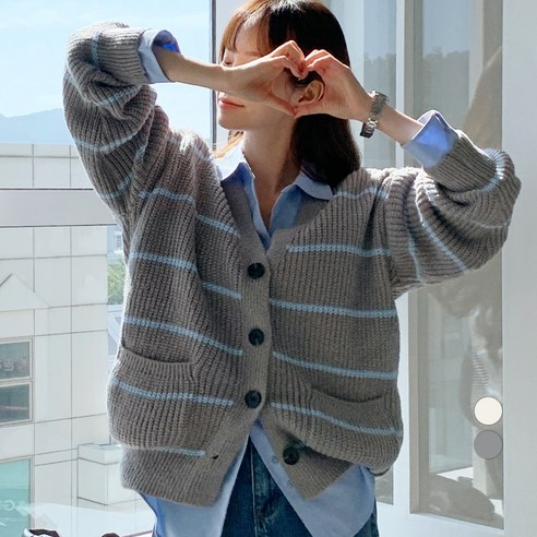 바블링브룩 여성용 하찌 소프트 루즈핏 단가라 가디건