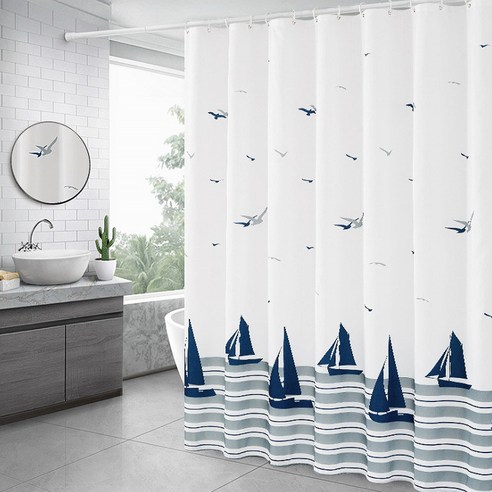 마켓에이 패턴 방수 욕실 샤워커튼 돛단배 150 x 200 cm, 1개