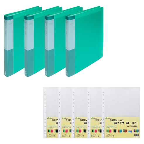 에코청운 PP 클리어파일 A4 40매 x 4p + 리필 속지 0.8mm 100매 세트, 초록, 1세트