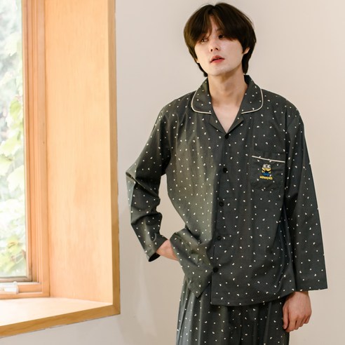 찌니야 남성용 별달미니언즈 40수 순면 긴팔 잠옷 상하의 세트