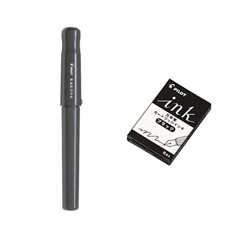 파이롯트 카쿠노 만년필 + 카트리지 5p 세트, F, SGY(만년필)+블랙(카트리지)