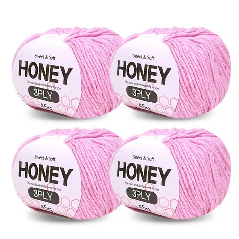 니뜨 허니 3ply 뜨개실 45g x 4p + 무료 도안 세트, 08 미디움분홍