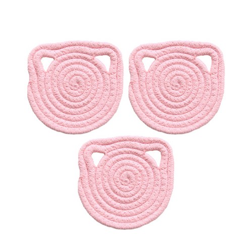 우리 집 야옹이가 탐내는 집사 주방 필수템 야옹 로프 컵받침 코스터 3p, 핑크