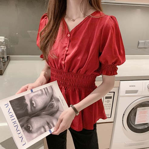 포플러앤씨 데니 브이 블라우스