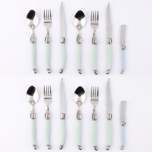 리옹라귀올 양식 커트러리 4인 14p 세트, 민트(디너스푼, 디너포크, 나이프), 스카이블루(버터나이프), 디너스푼 4p + 디너포크 4p + 나이프 4p + 버터나이프 2p