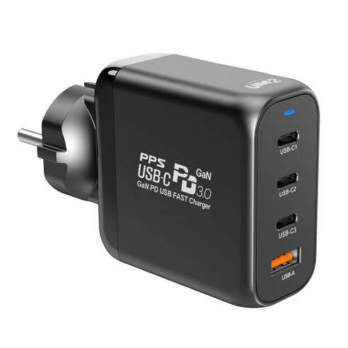 유엠투 GAN PD 3.0 PPS USB C타입 퀼컴 4포트 접지 코드 초고속 충전기 68W 70PDGAN, 블랙, 1개