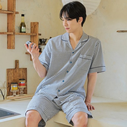 男裝時尚睡衣上下裝套裝成年男成年男青年男男夏季