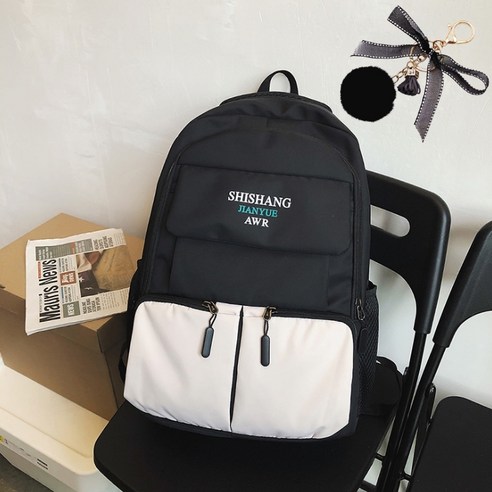 심플 대용량 데일리 백팩 + 가방고리 세트 HL114