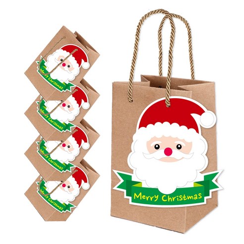 크리스마스 쇼핑백 + 산타 태그 5세트, 혼합색상
