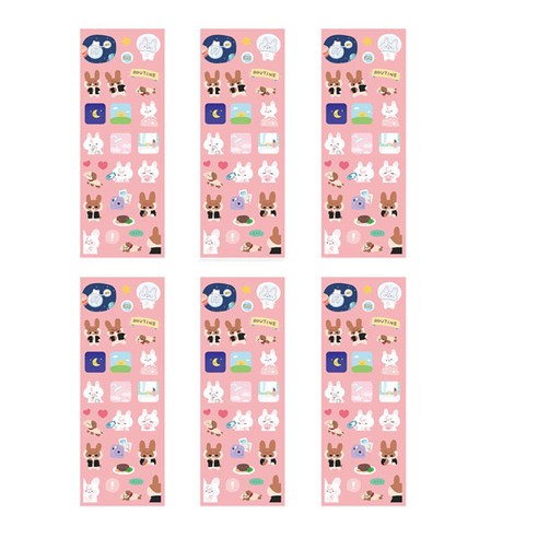 플레플레 쪼꼬미 바니라이프 리무버블 씰스티커 6p 세트, 일상 라이프, 1세트