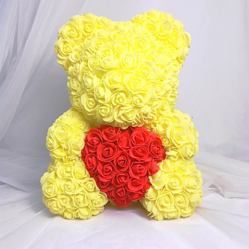 프랑온드 기념일 선물 로즈 베어 40cm + 상자, 하트 옐로우