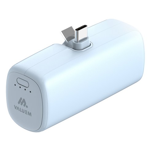 밸류엠 단자 접이식 도킹형 손난로 겸용 보조배터리 5000mAh C타입, VM-B2DHWD01CP, 스카이 블루
