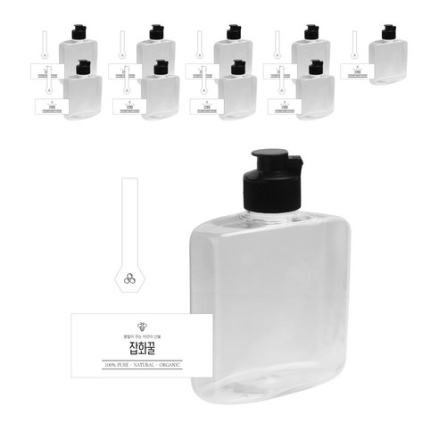 와이드납작 페트 250ml + 원터치 블랙캡 + 심플 잡화S + 꿀병봉인 스티커 화이트 세트, 10세트
