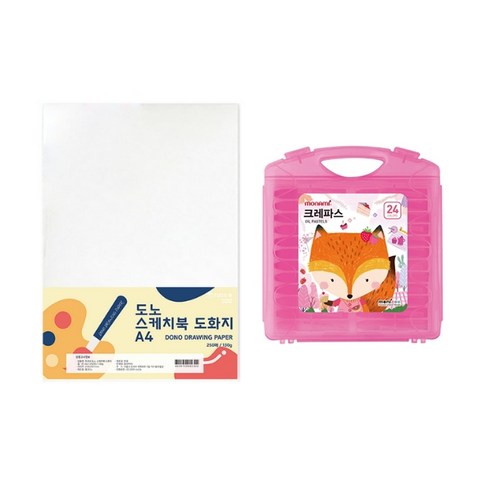 도노 스케치북 도화지 A4 130g 250매 + 모나미 모니주 가방파스 24색 문구세트, 단일색상(도화지), 여(크레파스), 1세트