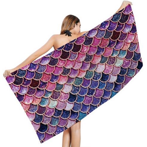 인어비늘 프린팅 바다 목욕 비치타월 80 x 160 cm, 02, 1개