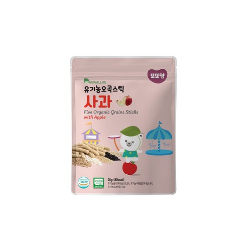 또또맘 유아용 유기농 오곡 스틱 과자 20g, 사과, 1개
