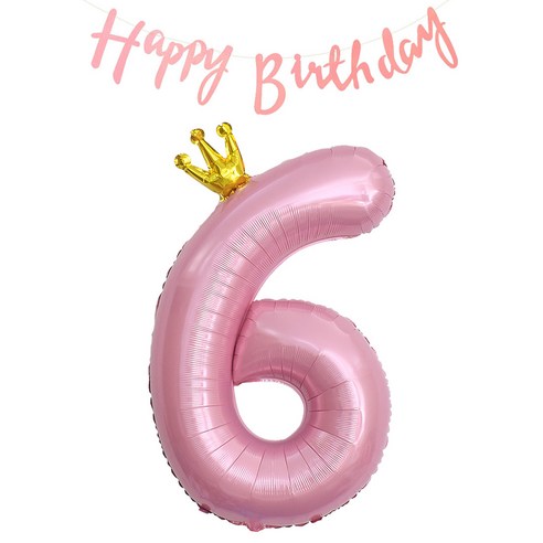 조이파티 왕관 숫자 풍선 대 6 + 생일 가랜드 캘리그래피 세트, 핑크, 1세트