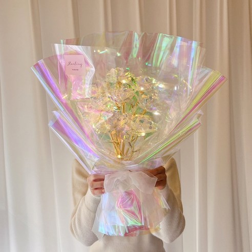 러블리팜 조화 화사한 오로라 홀로그램 장미 꽃다발, 1개, 혼합색상