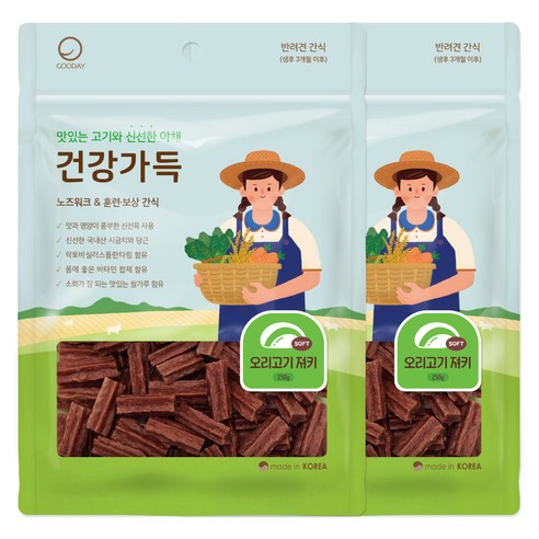 굿데이 강아지 건강가득 간식 져키, 오리고기, 250g, 2개