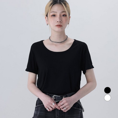 어썸어라운드 여성용 베이직 U넥 반팔 티셔츠