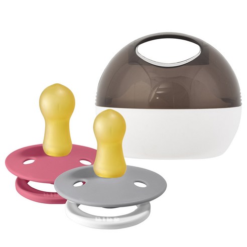 BIBS 컬러 고무 쪽쪽이 2종 + 아우터 케이스 세트, 1단계, 클라우드나이트, 코랄