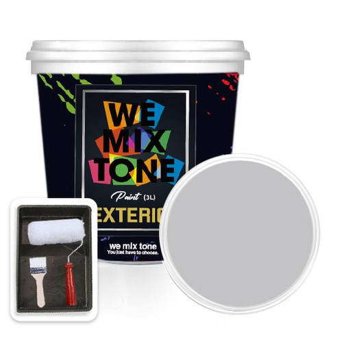 WEMIXTONE 외부용 EXTERIOR 페인트 3L + 붓 + 로울러 + 트레이 세트, WMT0255P01(페인트), 1개