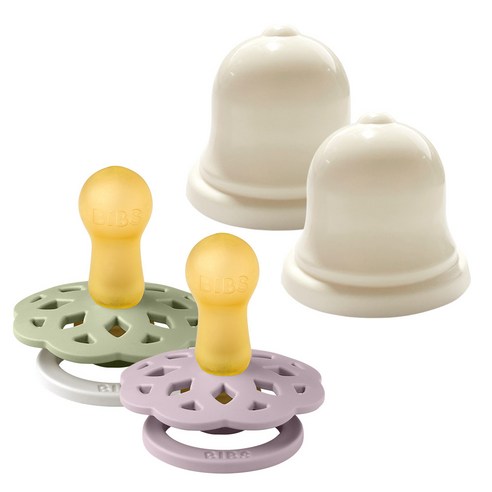 BIBS 보헴 고무 쪽쪽이 2단계 2종 + 실리벨 케이스 2p 세트, 2단계(6개월 이후), 더스키라일락, 세이지나이트, 1세트