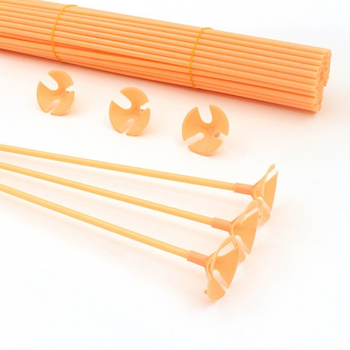 마켓감성 마카롱 풍선 홀더 핸드 스틱 42cm 100p, 주황, 1개