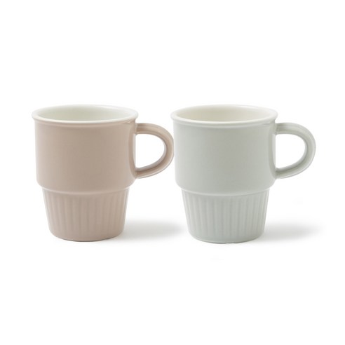 쓰임 비스트로 머그 375ml x 2종 세트, 빈베이지, 미스티그린, 1세트
