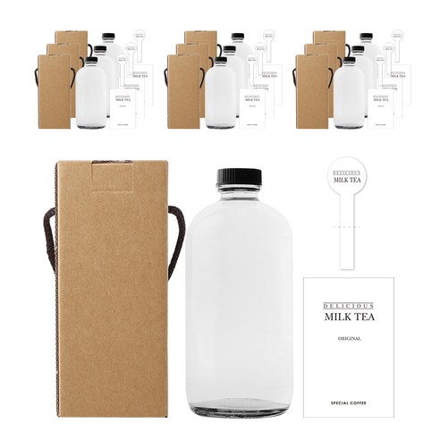 검정캡 보스턴 유리병 480ml + 스티커 N1 + 박스 패키지, 10세트