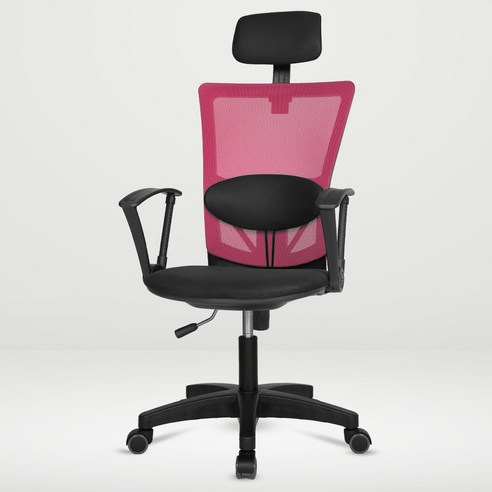 체어포커스 레오 대요추헤더형 3각팔 블랙바디 의자 L04, 패브릭 블랙 + 핑크