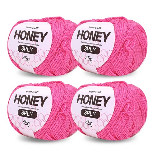 니뜨 허니 3ply 뜨개실 45g x 4p + 무료 도안 세트, 09 진분홍