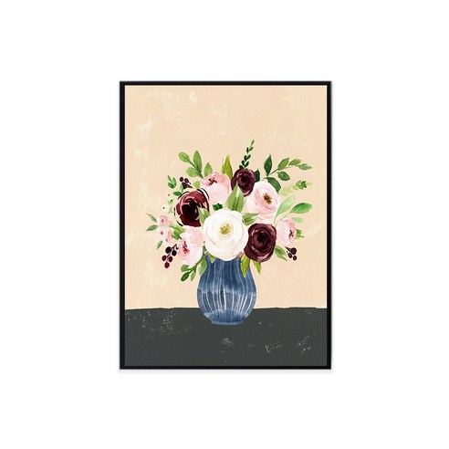 마벨인홈 인테리어 고급 포스터 꽃병A + 우드 액자 + 접착식 후크 세트, 블랙