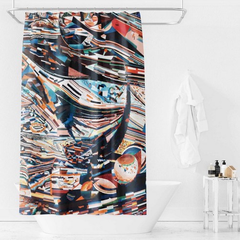 알록달록 강렬한 무늬 샤워커튼 모자이크 150 x 180 cm + 봉, 1세트