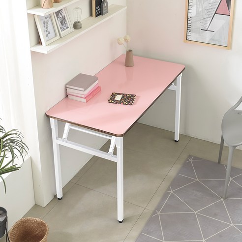 다다재 접이식 다용도 테이블 1200 x 600 mm, 화이트다리 + 핑크