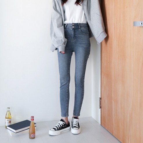 수비진 여성용 투버튼 하이웨스트 스키니진 CP3141