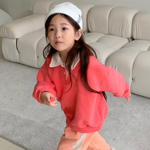 느엘 아동용 배색 카라 기모 맨투맨