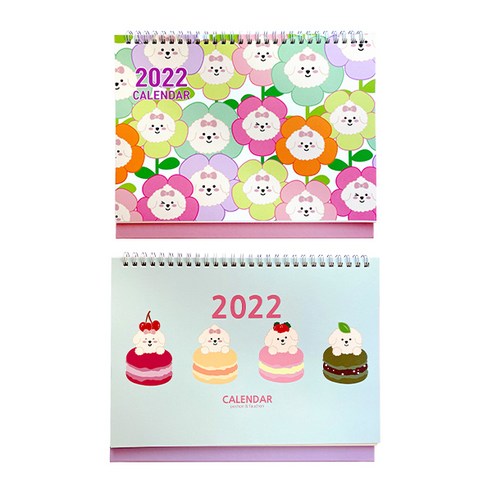 쁘숑앤포숑 2022 데스크 캘린더 2종 세트, 플라워, 마카롱, 1세트