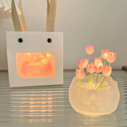 모스틱 DIY 튤립 바구니 LED 무드 장식등 꽃 10p + 컵 세트, 핑크(꽃), 화이트(컵)