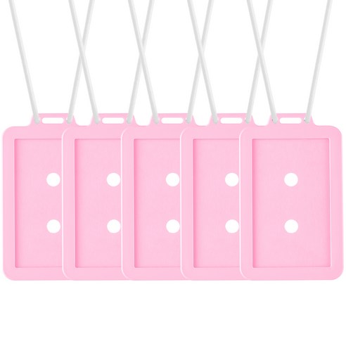 플라이토 실리콘 사원증 케이스 5p + 목걸이줄 5p 세트, 1세트, 핑크(케이스), 반투명(목걸이)