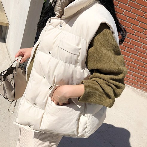 여성용 카라 스트링 웰론 패딩조끼