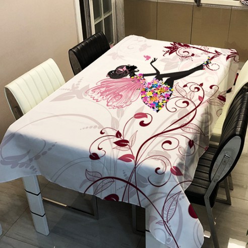알럽홈 플라워 페어리 프린팅 스퀘어 홈 테이블 커버, TYPE5, 90 x 90 cm