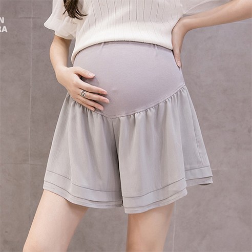 임산부 2단 쉬폰 하이웨스트 반바지