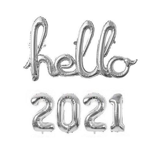 하트 풍선세트 신년 연말 파티 hello 필기체 홀로그램 풍선 세트, 2021실버, 1세트